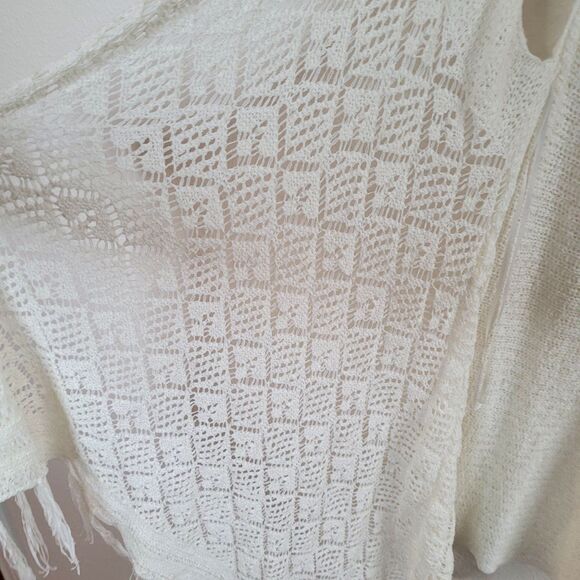 Ivory Crochet Open Cardigan Sweater Womens 2X Live And Let Live Boho Fringe - Picture 5 of 13